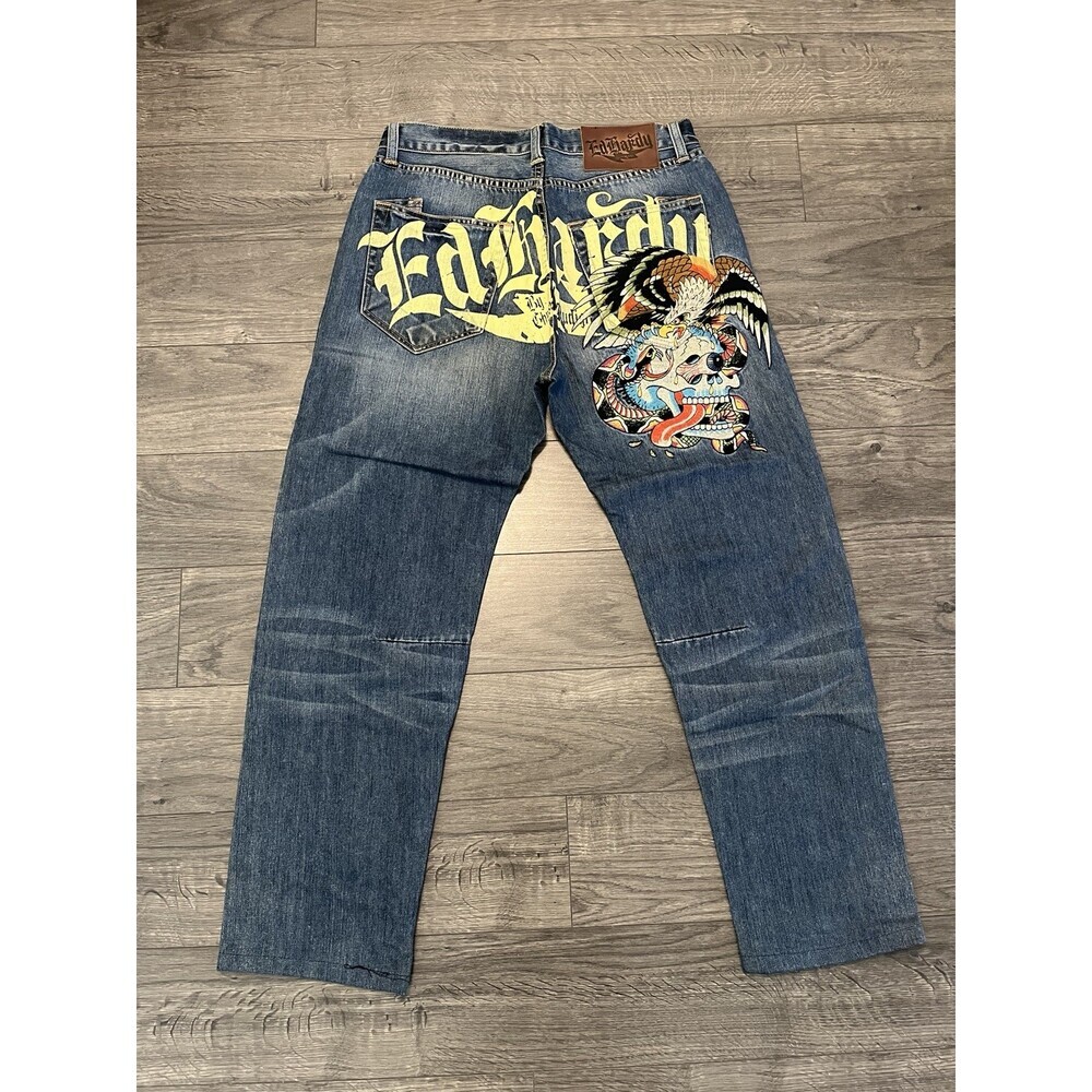 Ed Hardy x Christian Audigier Embroidered Skull Eagle Denim Jeans - Size 32x34